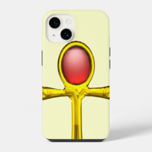 ANKH ,RED TALISMAN /GOLD EGYPTIAN JEWEL Cream iPhone 14 Case