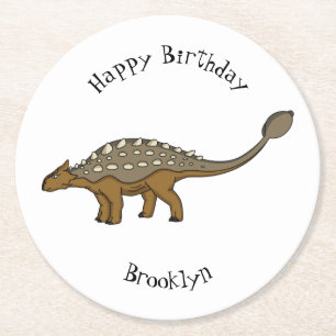 Ankylosaurus armoured dinosaur illustration  round paper coaster