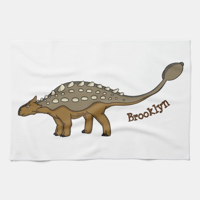 Ankylosaurus armoured dinosaur illustration tea towel (Horizontal)