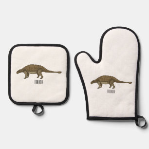Ankylosaurus cartoon illustration oven mitt & pot holder set