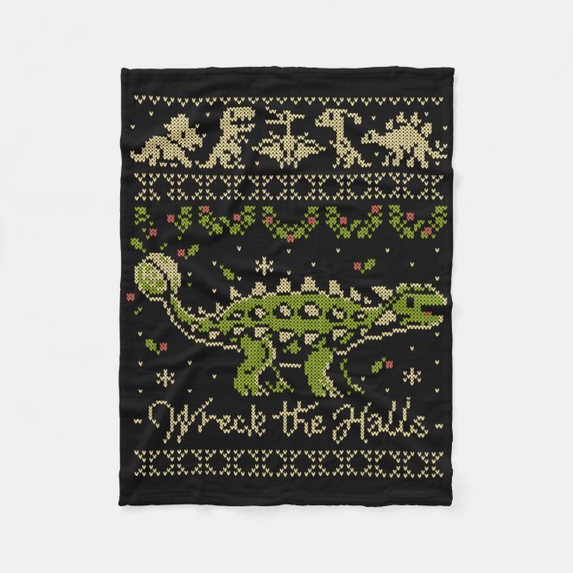 Ankylosaurus Dinosaur Christmas Sweater  Fleece Blanket (Front)