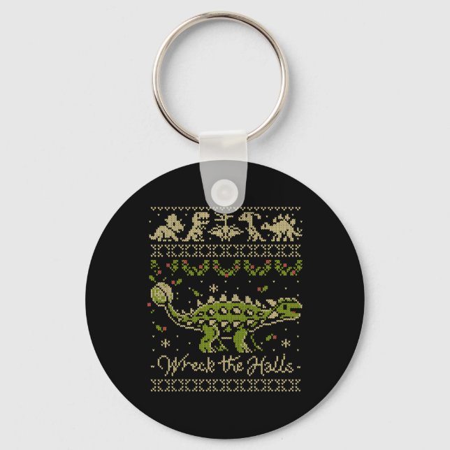 Ankylosaurus Dinosaur Christmas Sweater  Key Ring (Front)