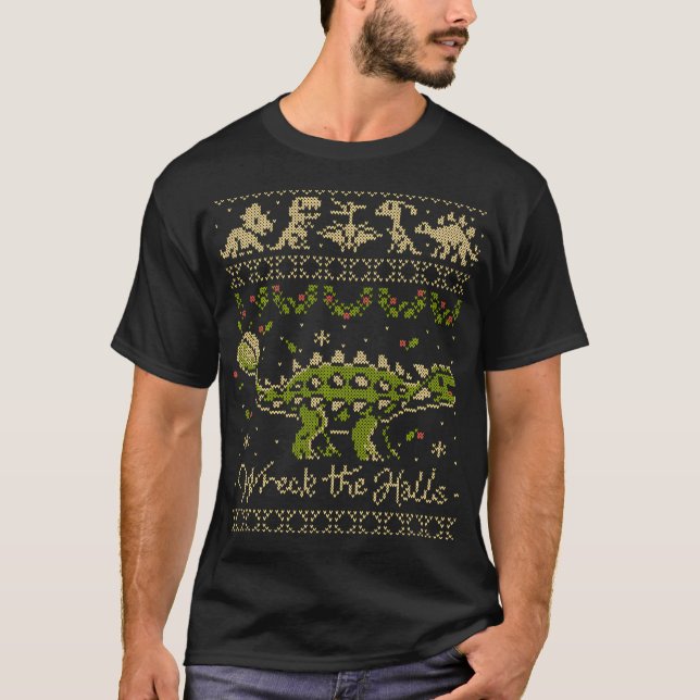 Ankylosaurus Dinosaur Christmas T-Shirt (Front)