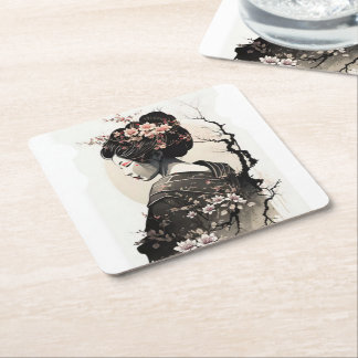 Anmutige japanische Geisha - Square Paper Coaster