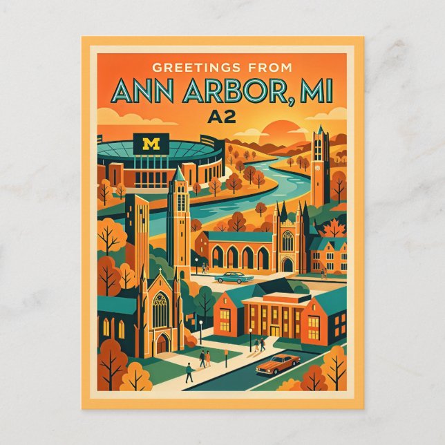 Ann Arbor MI A2 Vintage Style Postcard (Front)