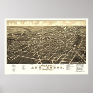 Ann Arbor, MI Panoramic Map - 1880 Poster