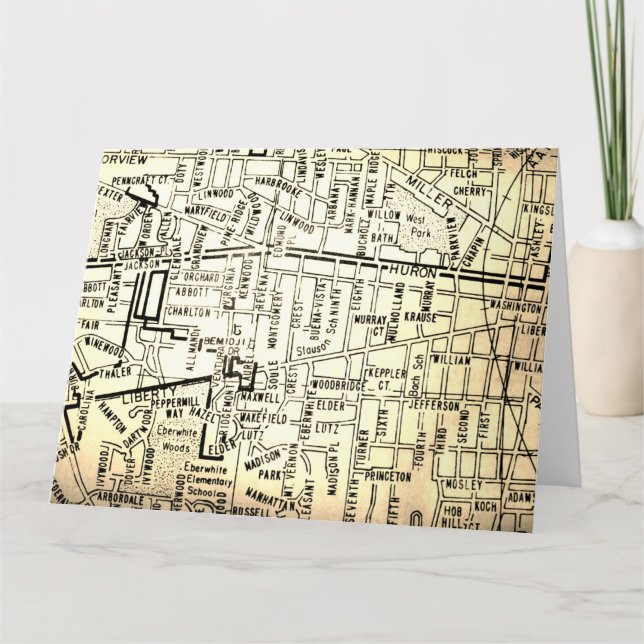 Ann Arbor, MI Vintage Map Card (Front)