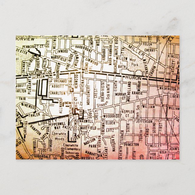 Ann Arbor, MI Vintage Map Postcard (Front)