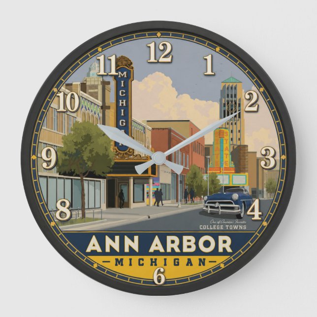 Ann Arbor Michigan Downtown Cityscape Large Clock (Front)