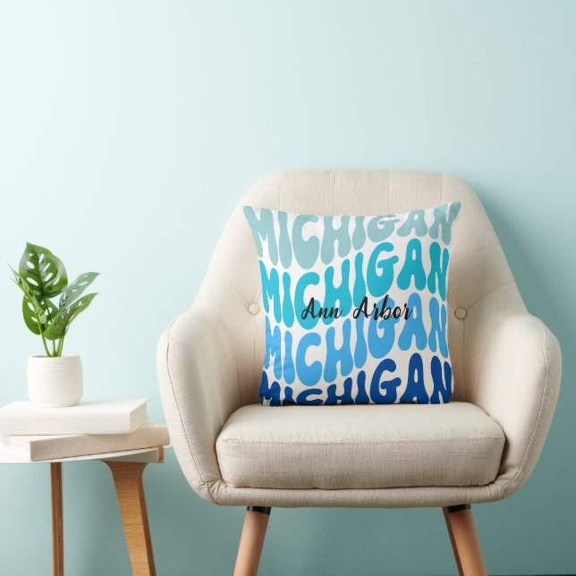 Ann Arbor, Michigan Pillow Repeating Blue (Chair)