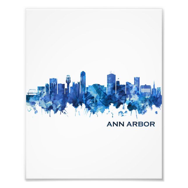 Ann Arbor Michigan Skyline Blue Photo Print (Front)