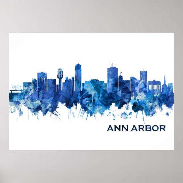 Ann Arbor Michigan Skyline Blue Poster (Front)