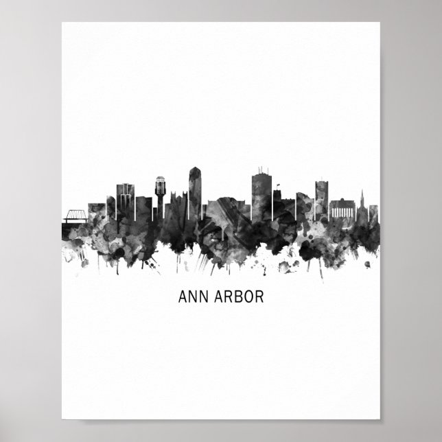 Ann Arbor Michigan Skyline BW Poster (Front)