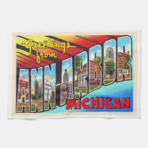 Ann Arbor Michigan Vintage Large Letter Postcard Tea Towel