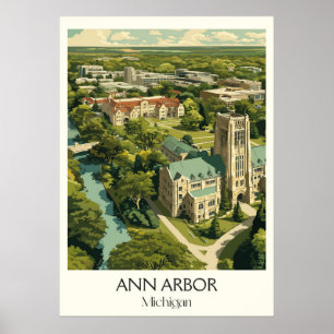 Ann Arbor Michigan Vintage University Town Art Poster
