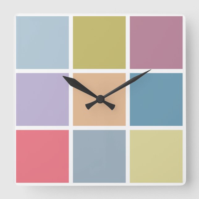 Ann Arbor Pastel Chalk Squares Square Wall Clock (Front)