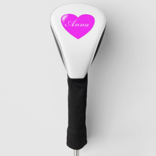 Anna, Custom Name Template, Feminine Pink Heart Golf Head Cover