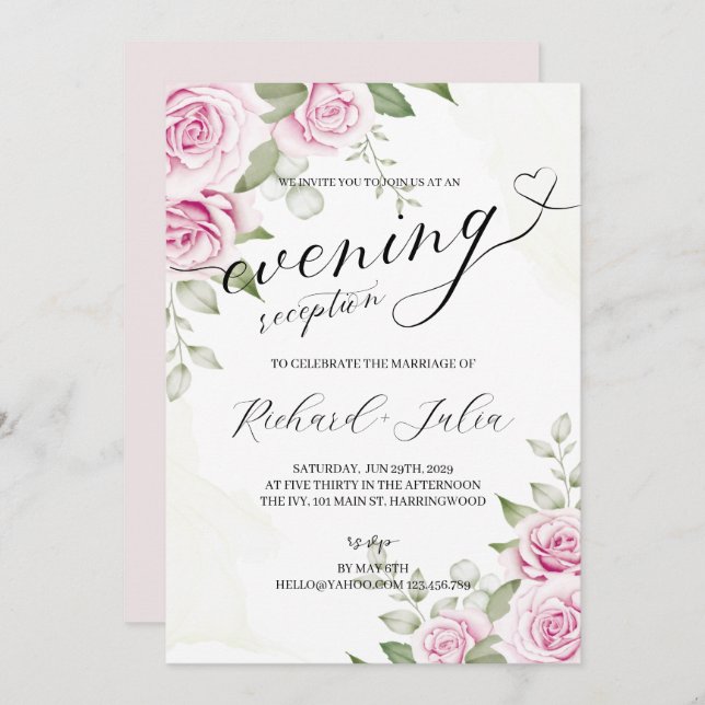 ANNA Evening Wedding Reception Party Invitation (Front/Back)