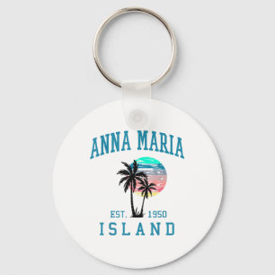 Anna Maria Island Florida Vintage Beach Palm Trees Key Ring