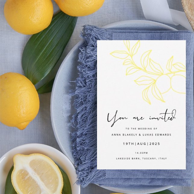 ANNA Modern Italian Lemon Stripes Invitation Card (Creator Uploaded)