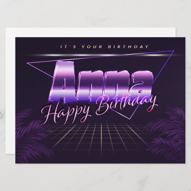 Anna Name First name lila retro card Birthday (Front/Back)