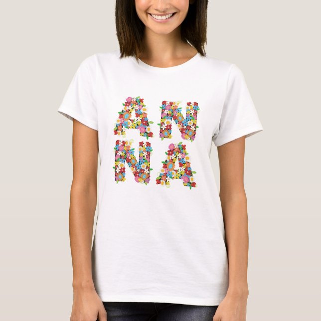 'ANNA' Personalised Name Whimsical Spring Flowers T-Shirt (Front)
