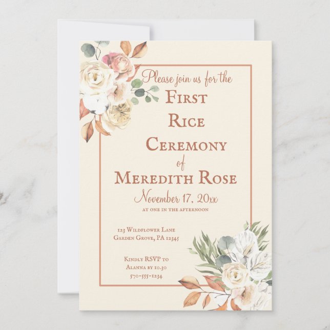Anna Prashan First Rice Ceremony Floral Invitation (Front)