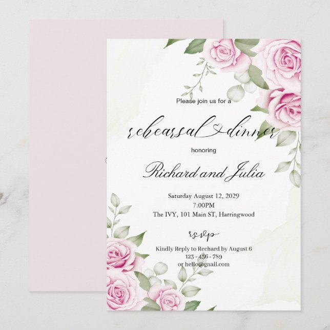 ANNA Rehearsal Dinner Invitation / Soft Pink Rose (Front/Back)