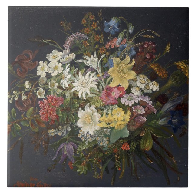 Anna Stainer-Knittel Vintage Alpine Flowers Tile (Front)