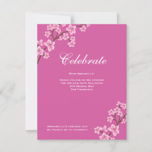 Annabelle Pink Blossoms Bat Mitzvah Reception Invitation