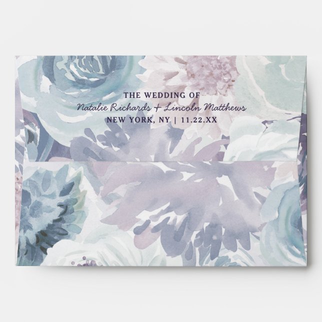 Annabelle Vintage Blue Floral Monogram Wedding Envelope (Back (Top Flap))