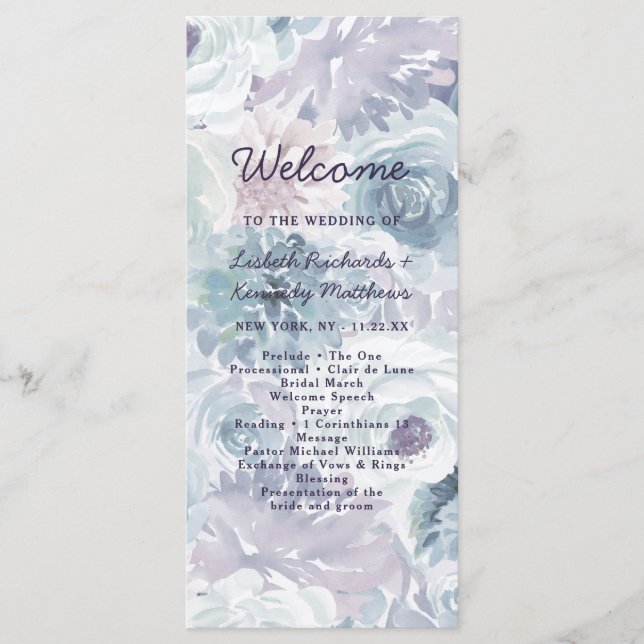 Annabelle Vintage Blue Floral Wedding Ceremony Programme (Front)