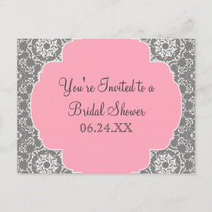 AnnaLiese Damask - Pink and Grey Bridal Shower Invitation Postcard