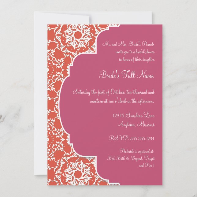 AnnaLiese Damask - Tangerine n Watermelon Invite (Front)