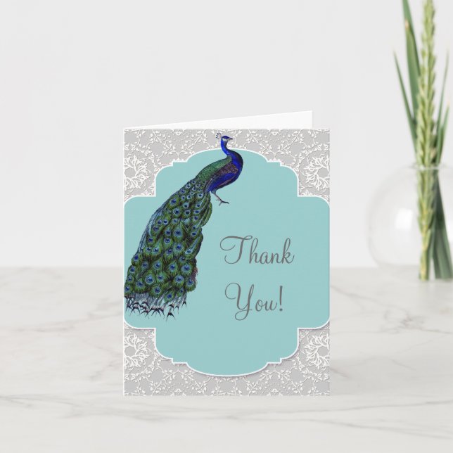 AnnaLiese Peacock Damask - Blue Thank You Notes (Front)