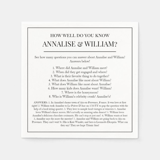 Annalise What Do You Know Fun Wedding Cocktail Napkin (Front)