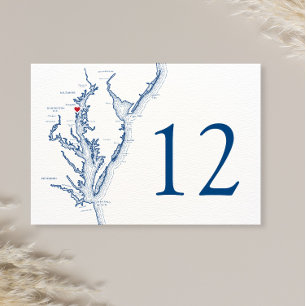 Annapolis Chesapeake Bay Map Elegant Navy Wedding Table Number