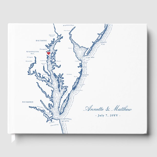 Annapolis Chesapeake Bay Map Wedding Guest Book (Front)