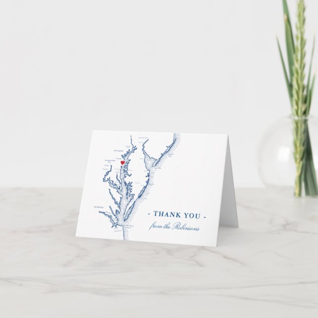 Annapolis Chesapeake Bay Map Wedding Personalised Thank You Card (Front)