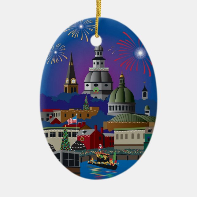 Annapolis Holiday Lights Parade Ceramic Tree Decoration (Front)