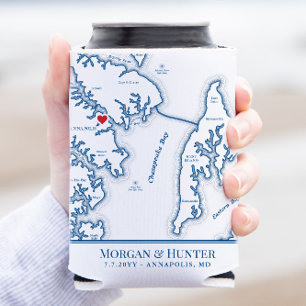 Annapolis Kent Island Map Wedding Favour Drink Can Cooler