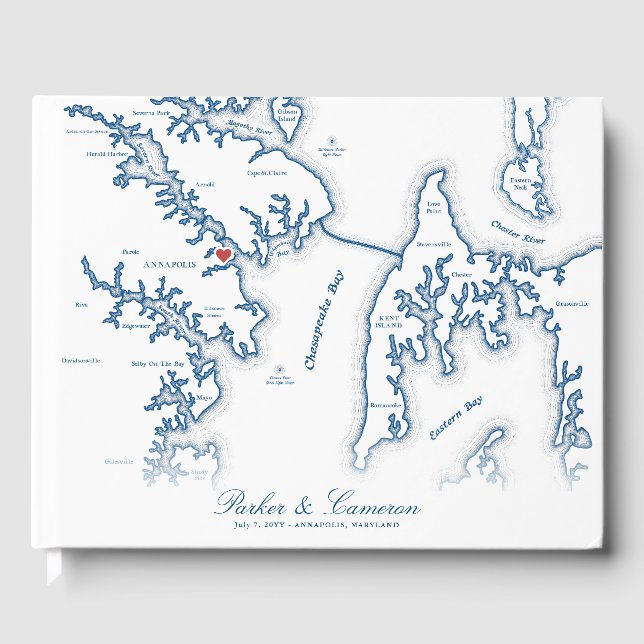 Annapolis Maryland Map Destination Wedding Guest Book (Front)