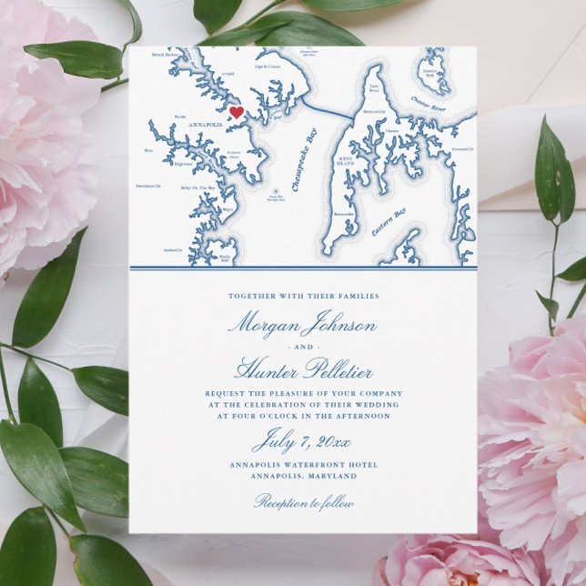 Annapolis Maryland Map Elegant Navy Wedding Invitation (Creator Uploaded)