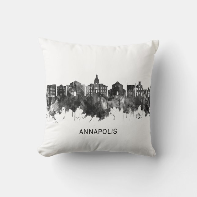 Annapolis Maryland Skyline BW Cushion (Front)
