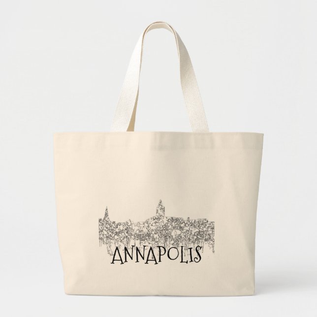 Annapolis Maryland Skyline SG-Black and White Large Tote Bag (Front)