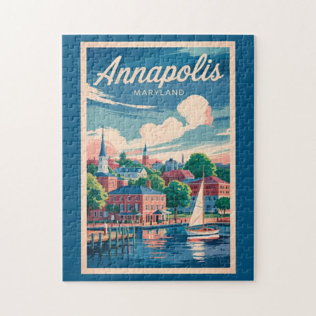Annapolis Maryland Skyline Travel Art Vintage Jigsaw Puzzle (Vertical)