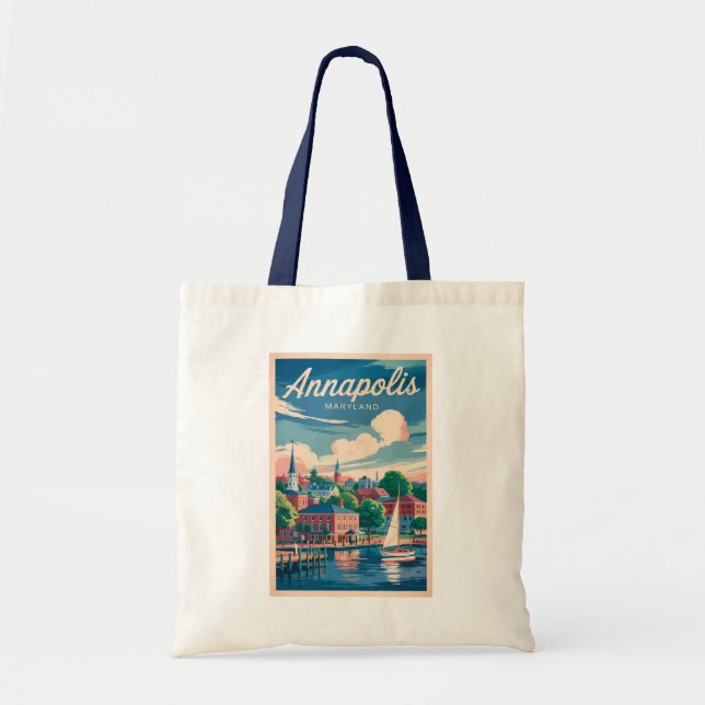 Annapolis Maryland Skyline Travel Art Vintage Tote Bag (Front)