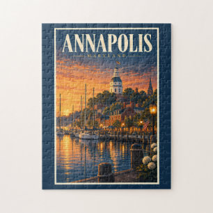 Annapolis Maryland Sunset Illustration Travel Art Jigsaw Puzzle