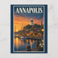 Annapolis Maryland Sunset Illustration Travel Art