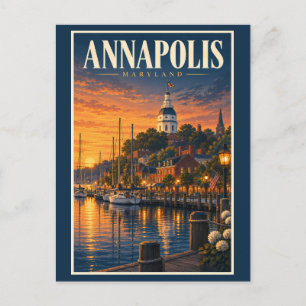 Annapolis Maryland Sunset Illustration Travel Art Postcard